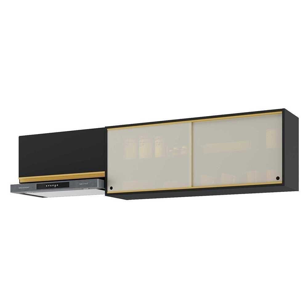 Kit 2 Armários De Cozinha Aéreos 3 Portas Veneza Multimóveis Mp2153 Preto/dourado Preto/dourado