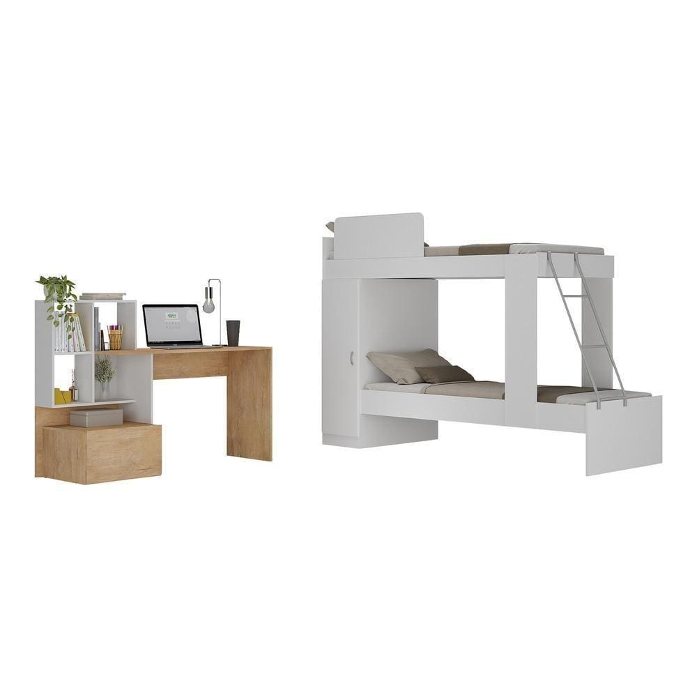 Conjunto Quarto Beliche Com Escrivaninha Multimóveis Mp4125 Branco/rustic Branco/rustic