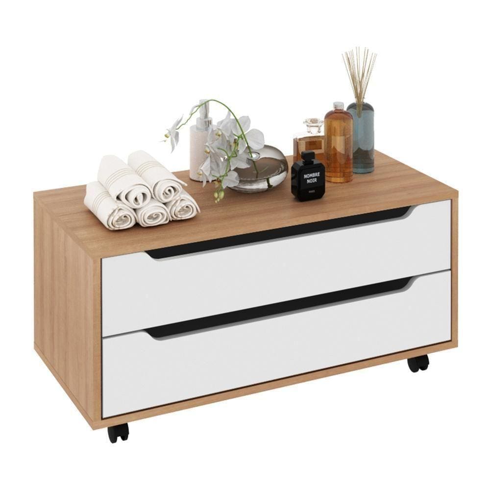 Gabinete Banheiro 80cm 2 Gavetas Retrô Com Rodízios Multimóveis Cr10121 Amêndoa-branco