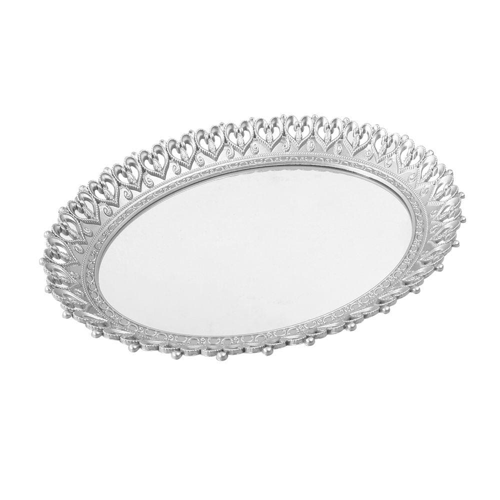 Bandeja Oval Com Espelho Borda Em Corações 36x28cm
