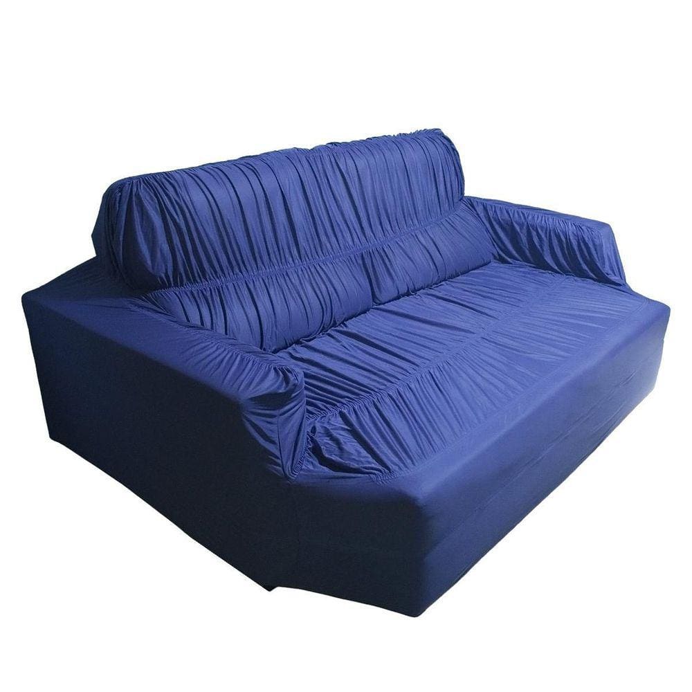 Capa Sofá Retrátil 2 Lugares Elasticada 100% Poliéster Azul