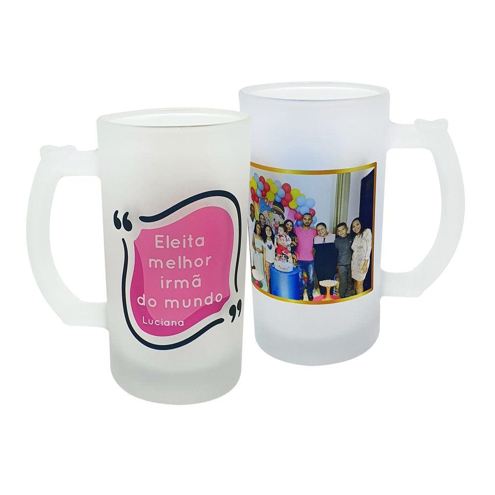 Caneca Vidro Personalizada Mimo Eleita Melhor Irmã do Mundo