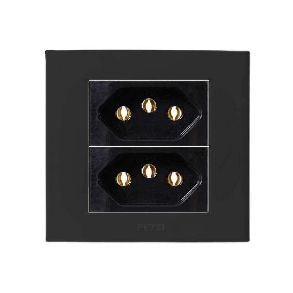 Conjunto Tomada Dupla 20A 2P+ T 250V Embutir Moveis Preto Pezzi