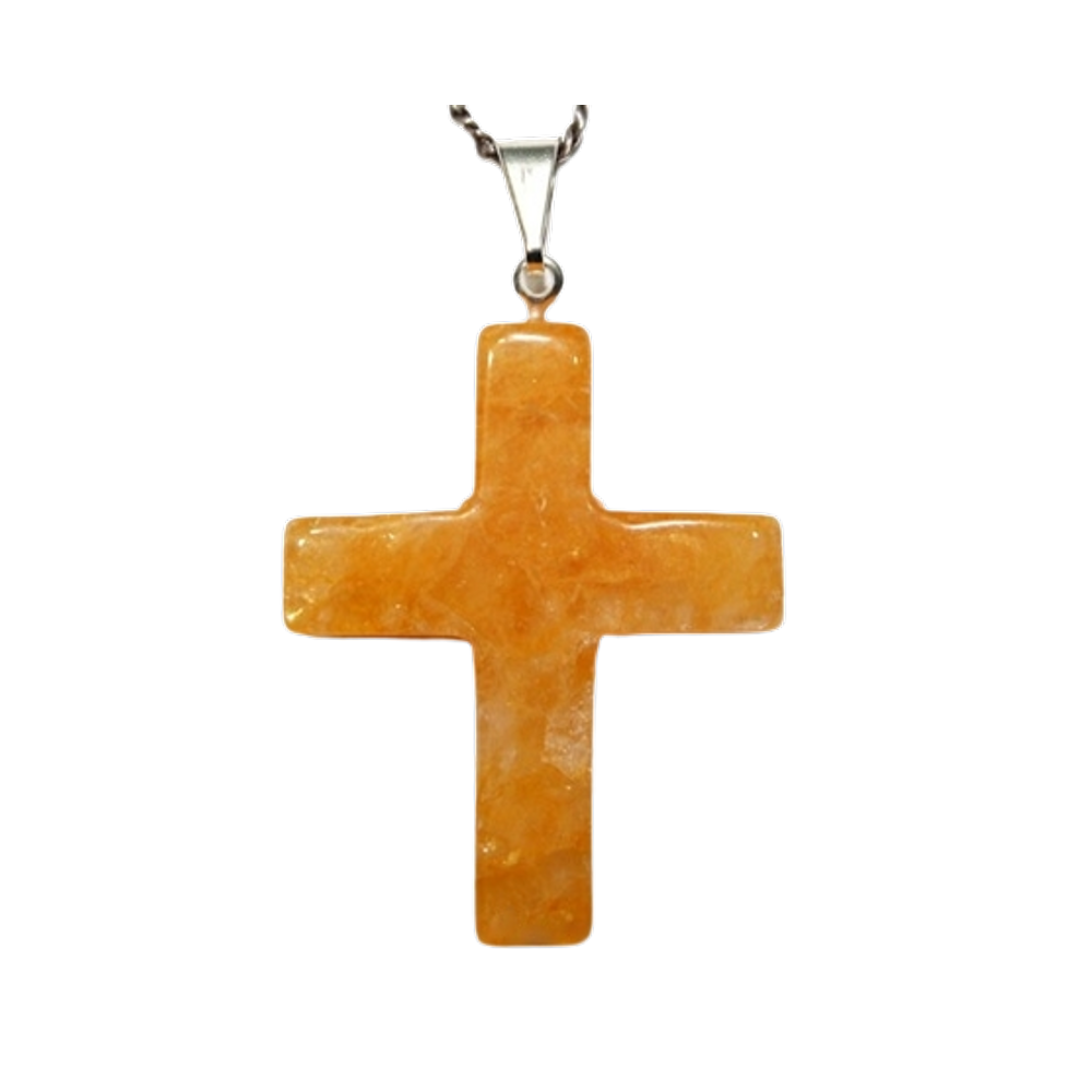 Colar Crucifixo Pedra Citrino Bombardeado Natural Prateado
