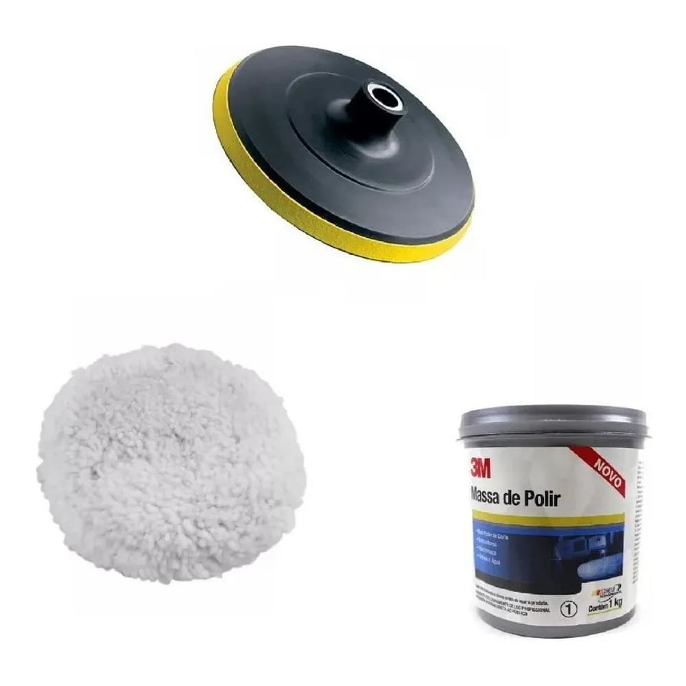 Kit Polimento P/ Esmerilhadeira Disco 3 Boinas Massa Polir 3M Pro