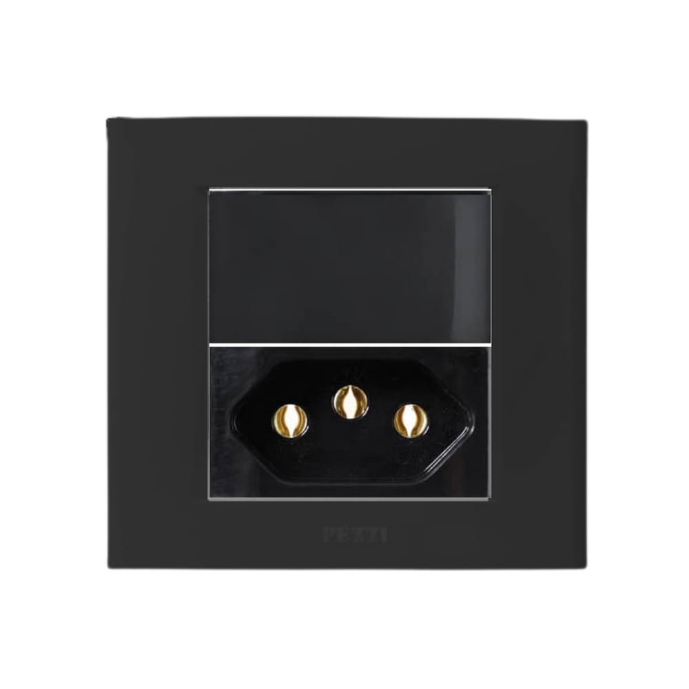 Conjunto Tomada 20A + Interruptor Simples Embutir Moveis Preto Pezzi