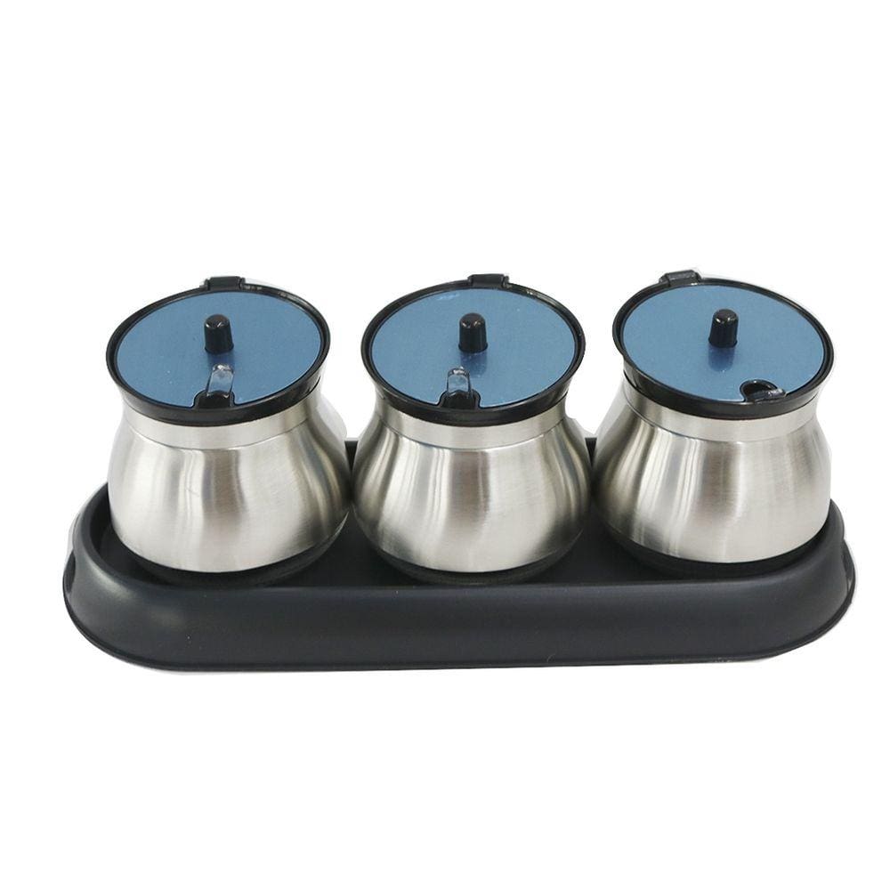 Porta Condimento De Inox Com 3 Potes E Suporte De Plástico