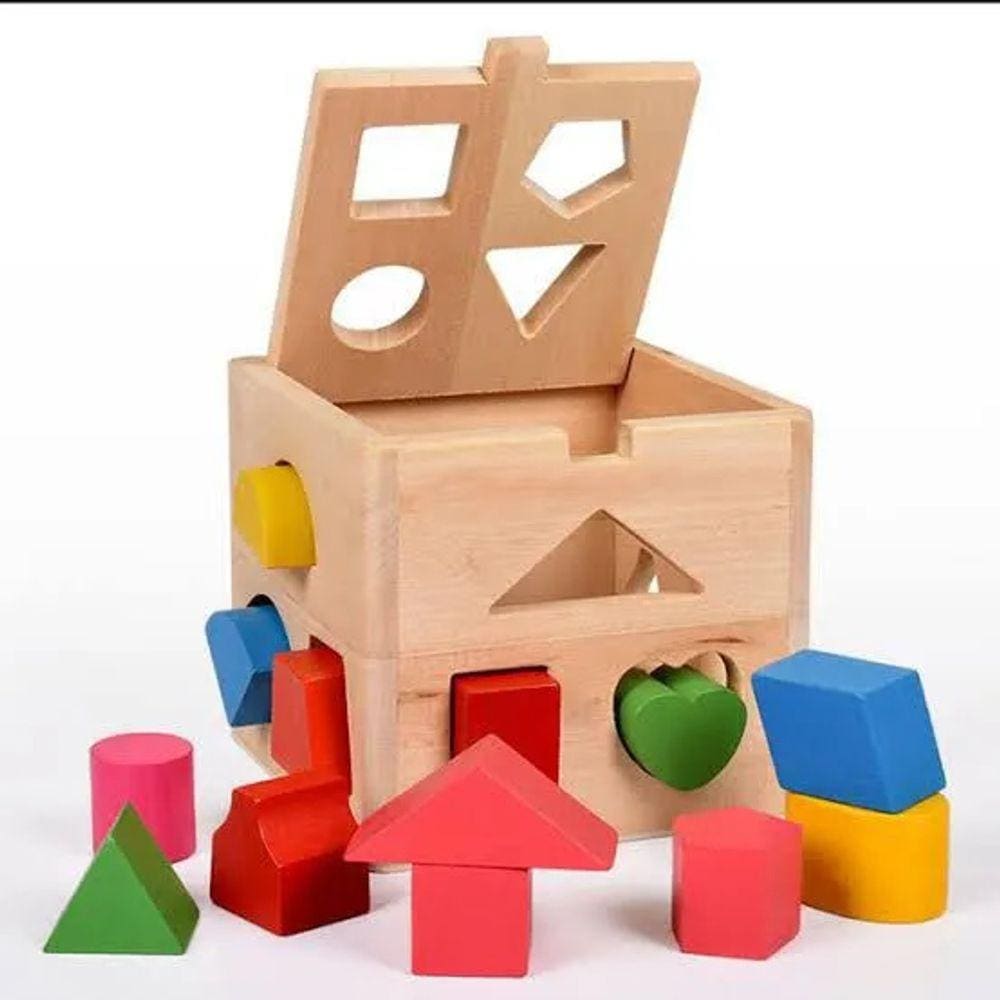 Brinquedo Educativo Cubo Encaixe Passa Forma De Madeira - 174282
