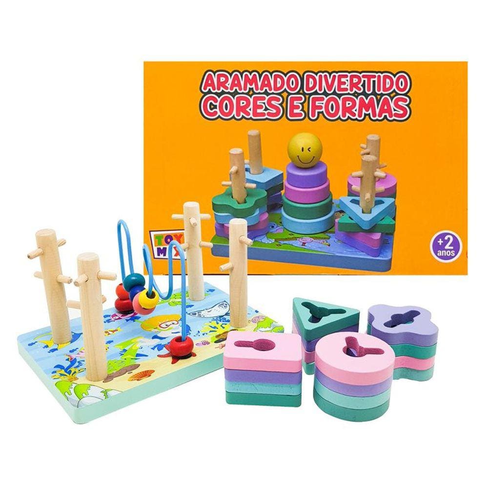 Brinquedo Educativo Torres De Encaixe Passa Forma De Madeira - 159691