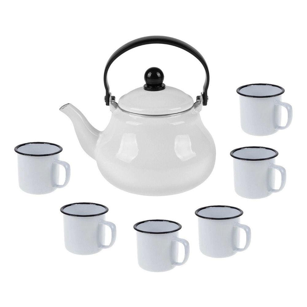 Kit Bule 6 Canecas Esmaltado Branco Ágata 1,5 L