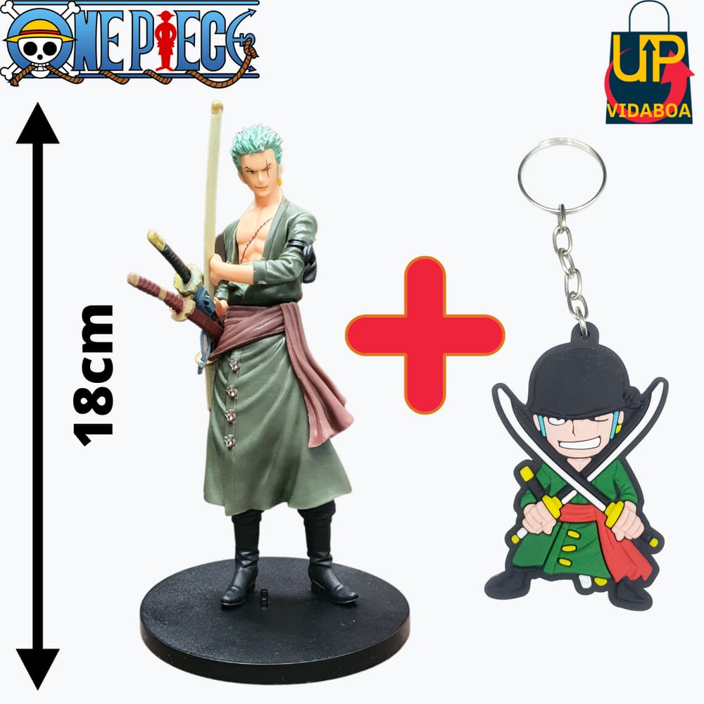Boneco Roronoa zoro 18cm + Chaveiro Roronoa Zoro 5cm - One Piece