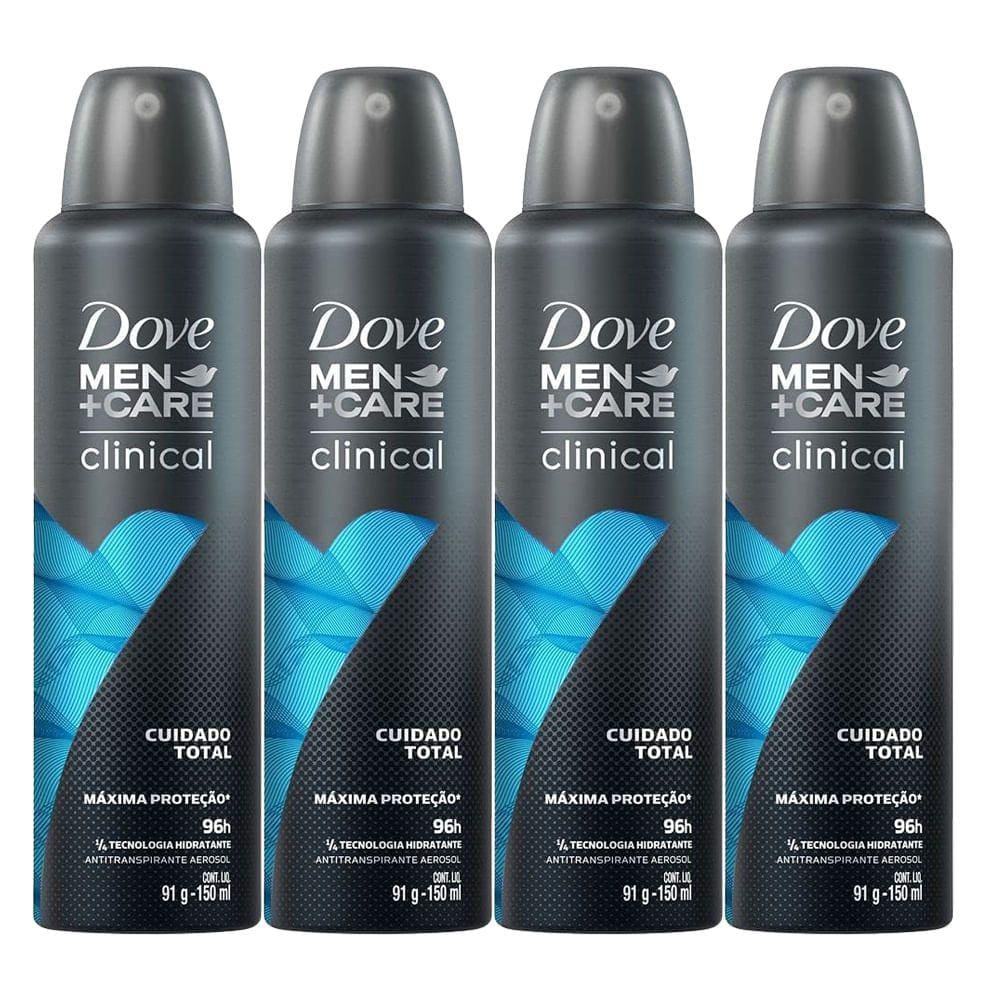 kit 4 Desodorantes Aerosol Dove Clinical Cuidado Total Men 150ml/91g