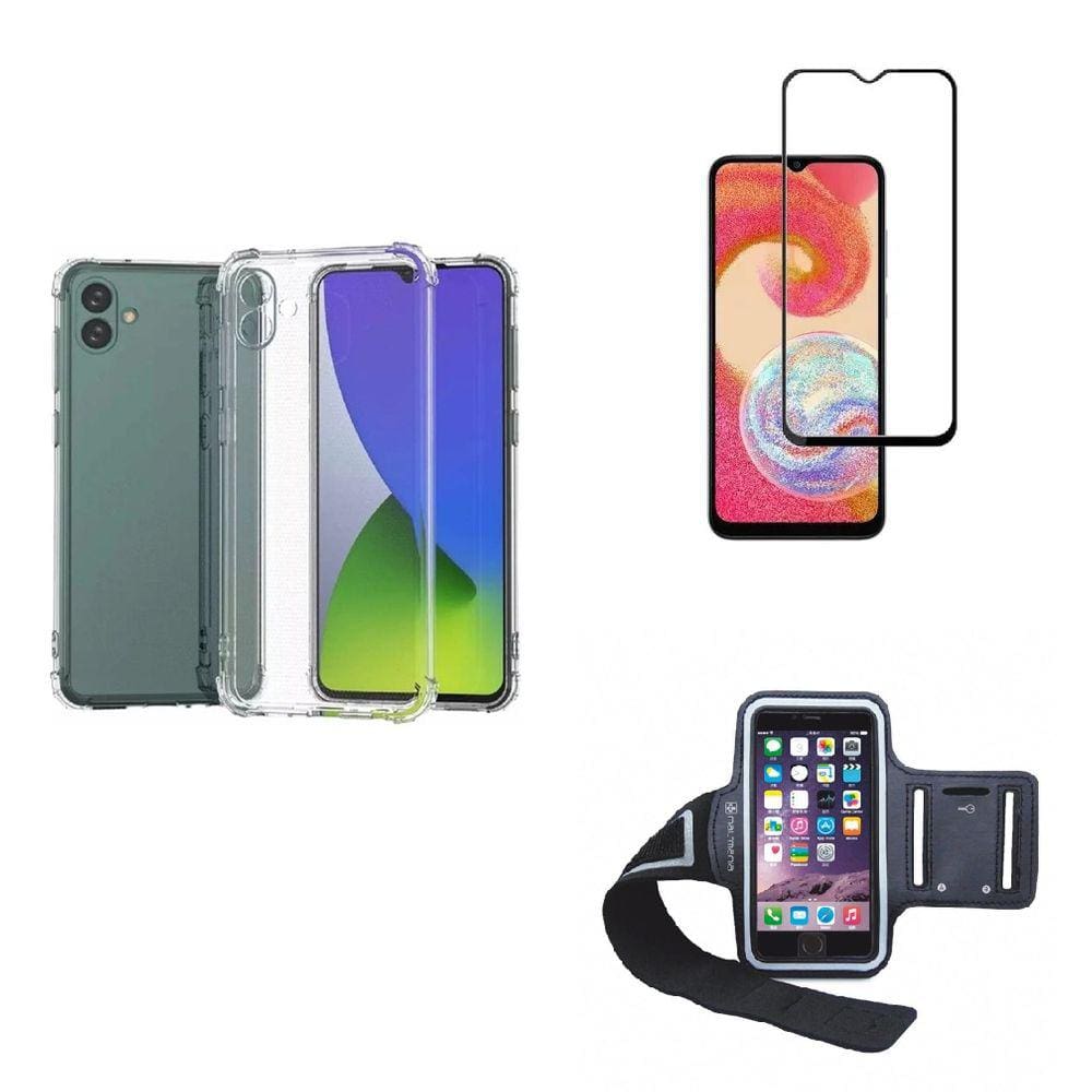 Kit Braçadeira Samsung Galaxy A04s + Película De Vidro 3D + Capa