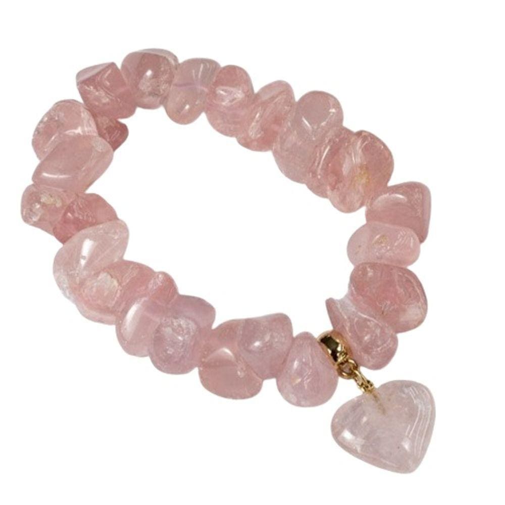 Pulseira Coração Quartzo Rosa Pedra Rolado Silicone