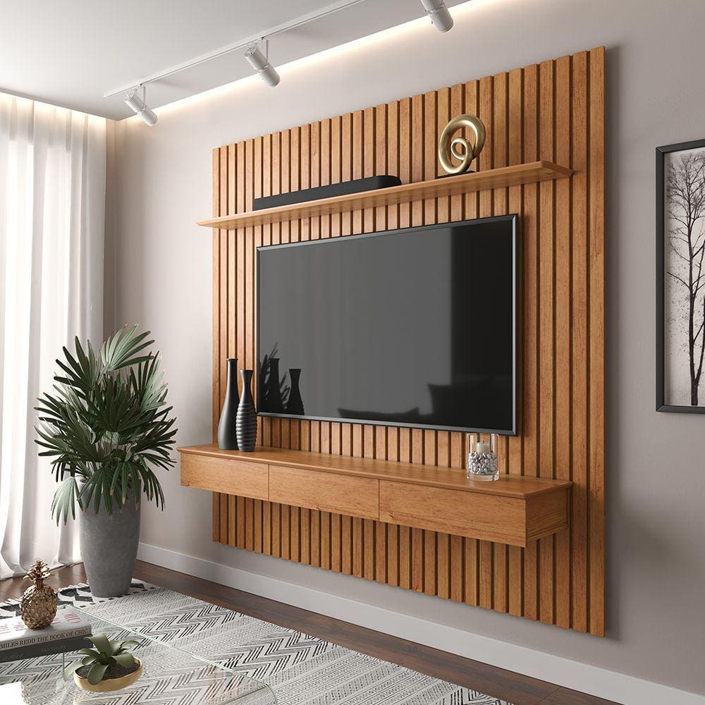 Painel Ripado 180x184cm Para TV 75 Polegadas Antares Patrimar Cinamomo