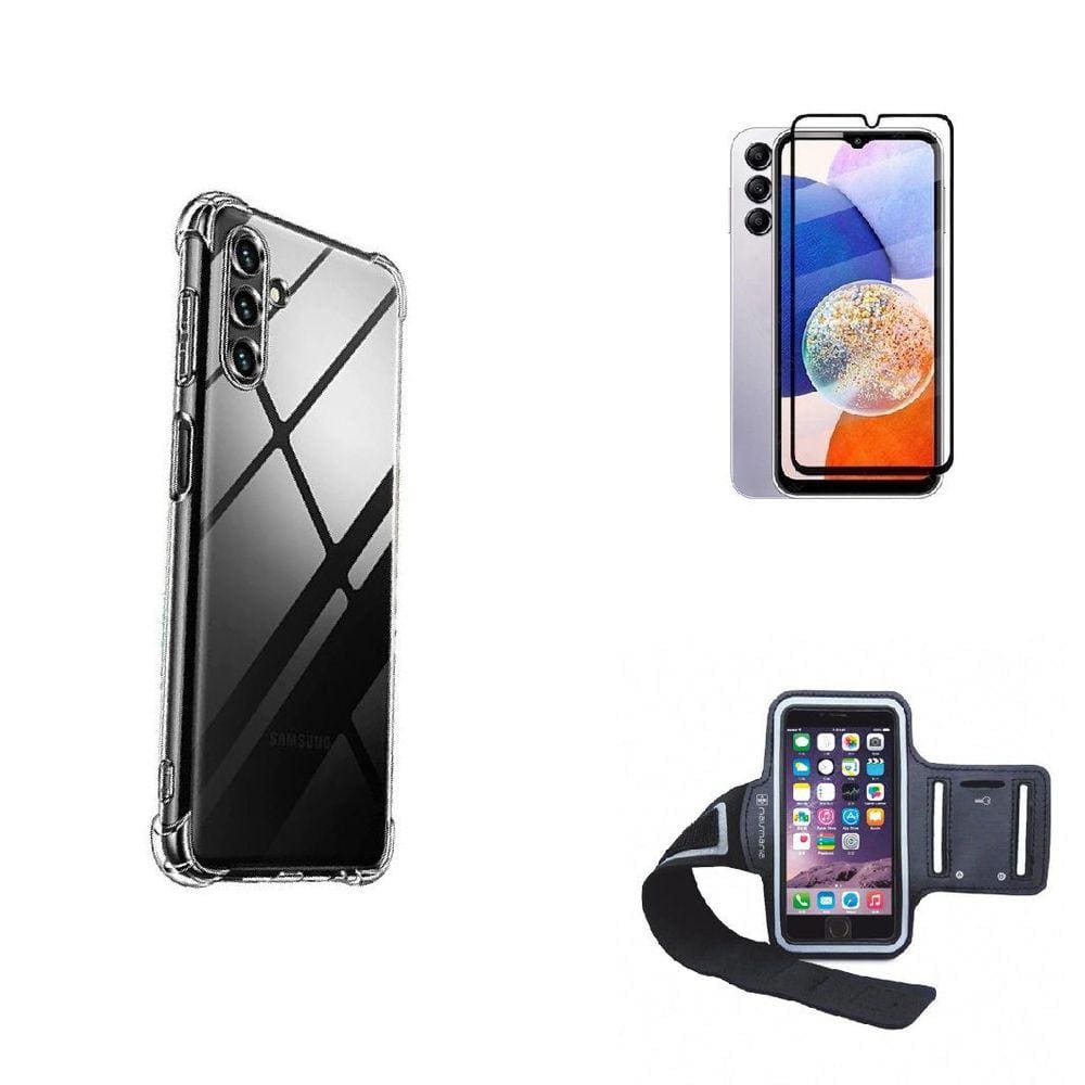 Kit Braçadeira Samsung Galaxy A14 + Película De Vidro 3D + Capa
