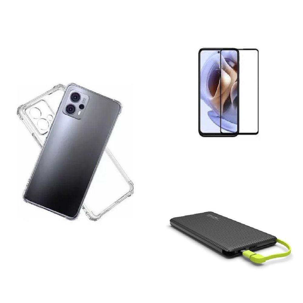 Kit Carregador Portátil 10.000mAH Motorola Moto G23 + Capa + Película De Vidro 3D
