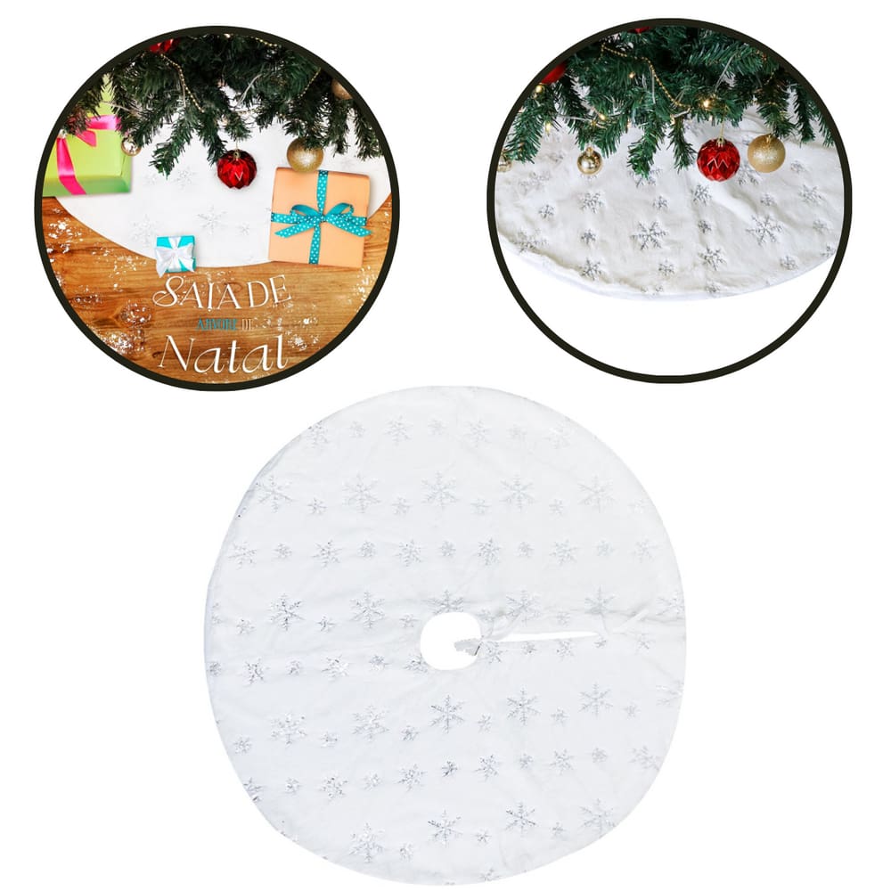 Saia para Árvore de Natal Veludo Pelo Alto Branco Ajustável
