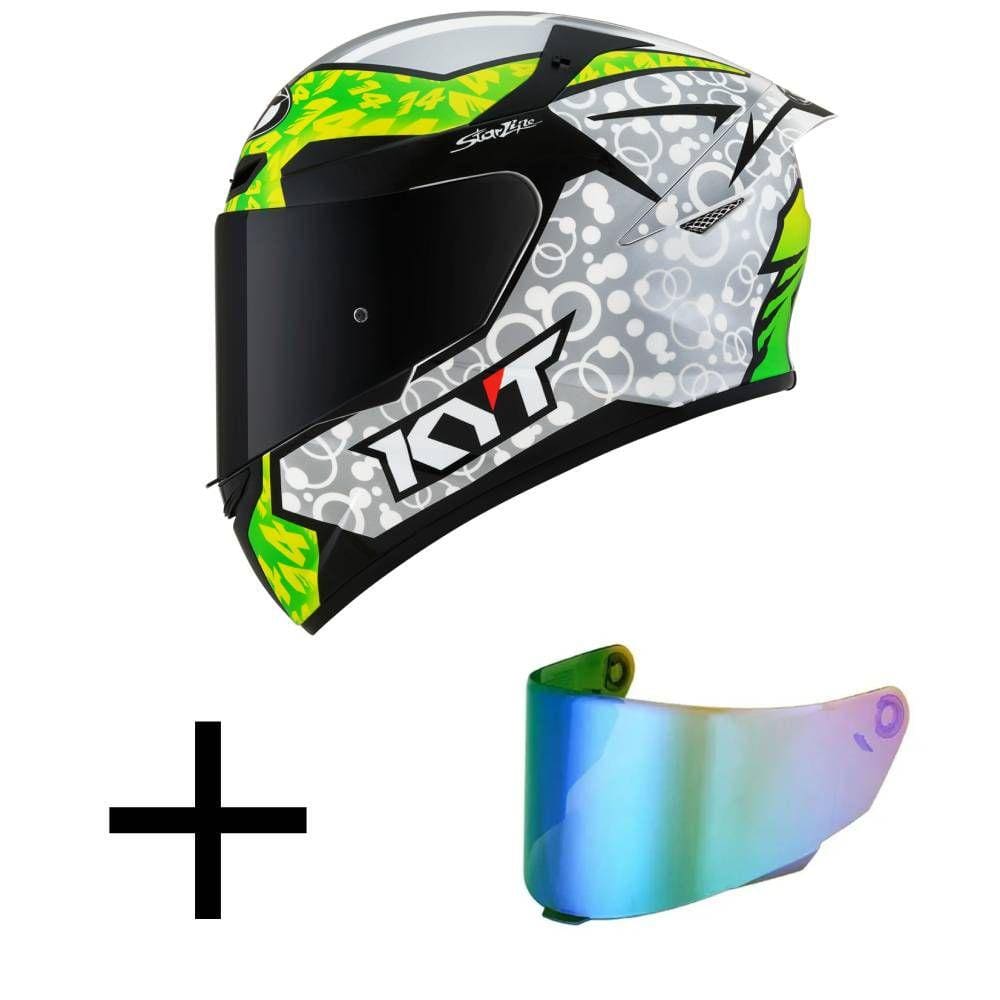 Capacete KYT TT Course Arbolino Cinza e Verde Mais Viseira Camaleão