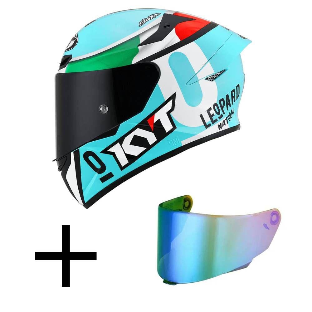 Capacete KYT TT Course Dalla Porta Leopardo Azul Mais Viseira Camaleão