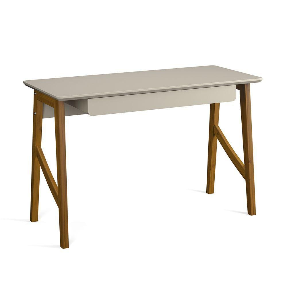 Escrivaninha Pés Em Madeira Maciça 125cm 1 Gaveta - Off White