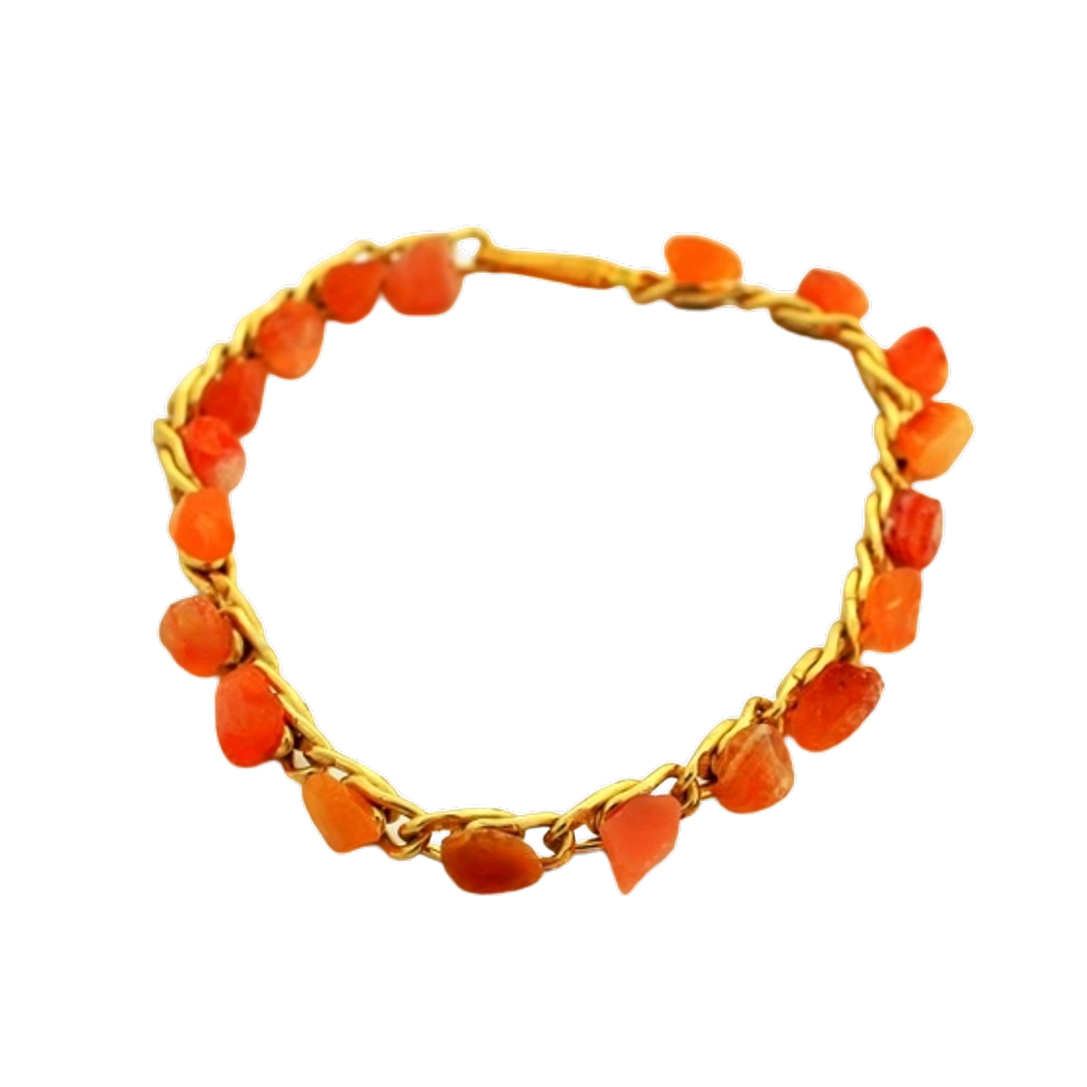 Pulseira Ágata Cornalina Corrente Natural Rolada Dourado