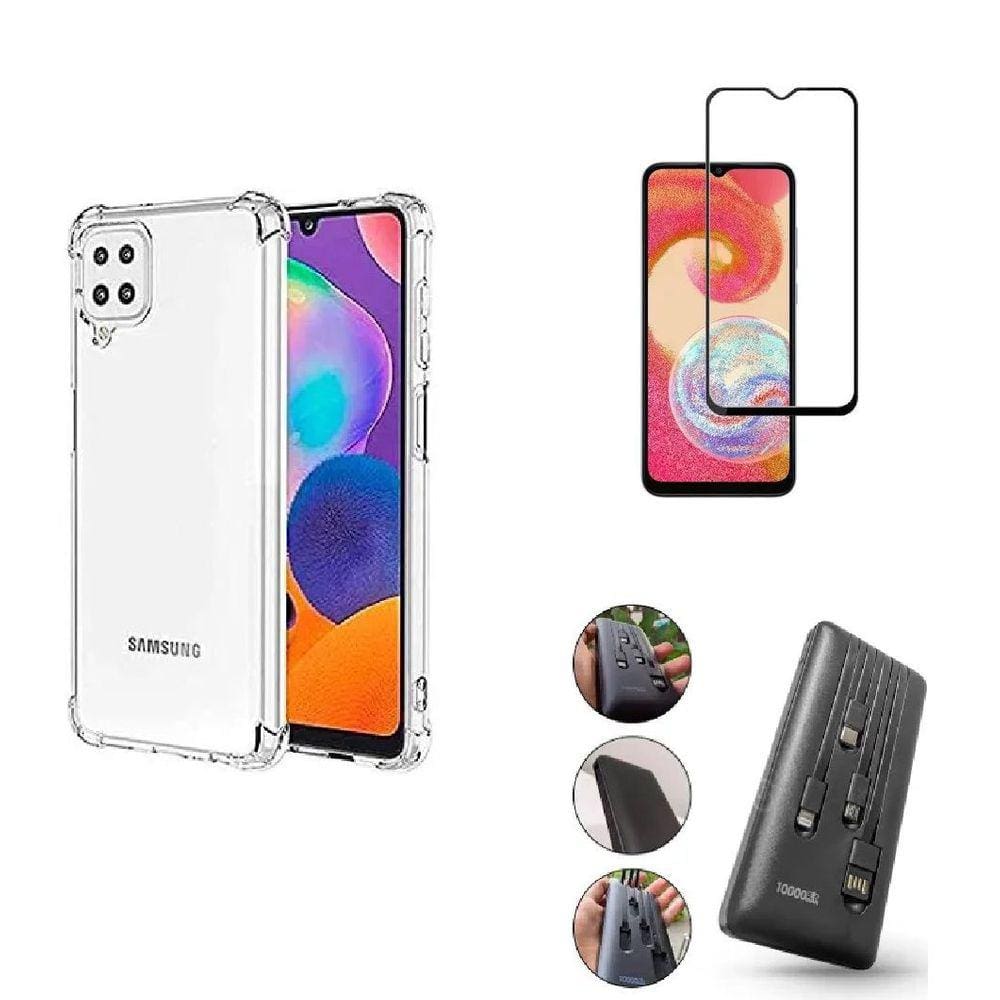 Kit Carregador Portátil BlueStar 10.000mAH Samsung Galaxy A22 4G + Capa + Película De Vidro 3D