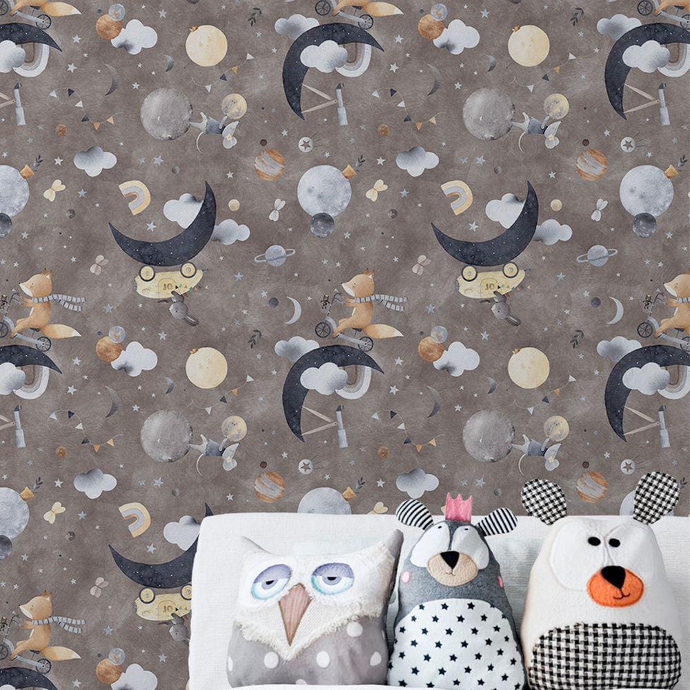 Papel de Parede Raposa Infantil Decorativo Aquarela Marrom Lavavel Auto Colante Quarto Sala 3m