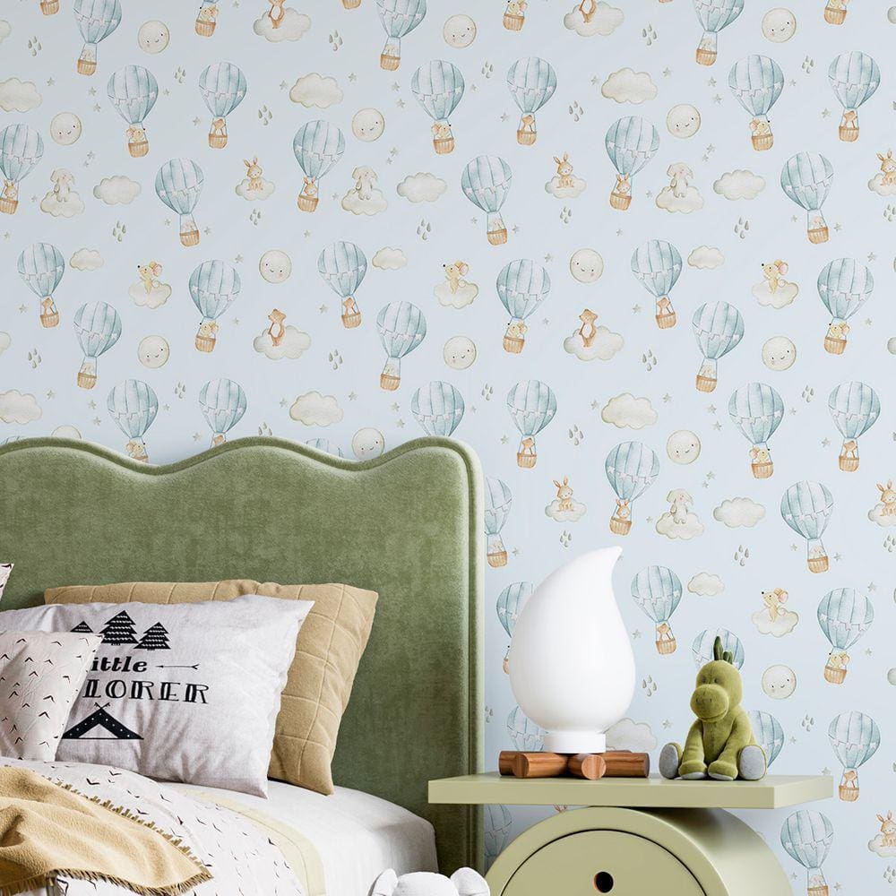 Papel de Parede Ursinho Infantil Lavavel Balões azul Quarto Menino decorado 3m