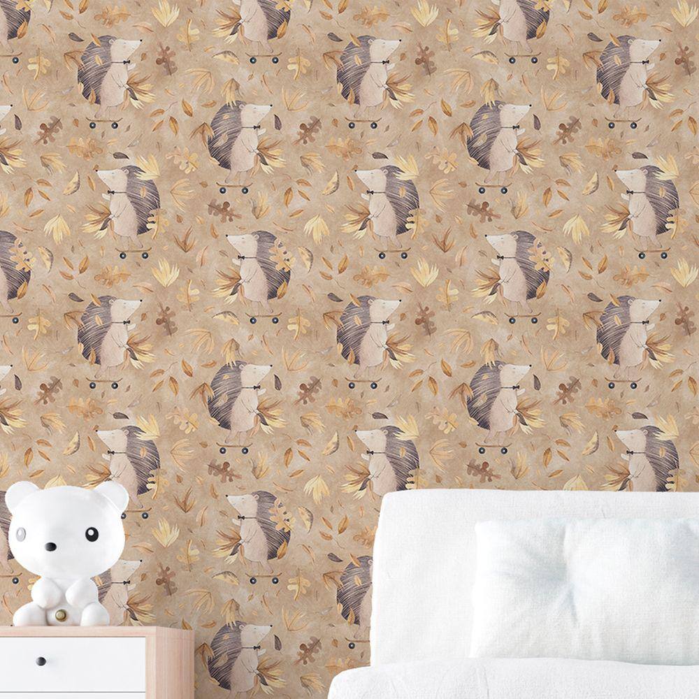 Papel De Parede Bichinho Infantil Decorativo Folhas Outono Auto Adesivo Lavável 9m
