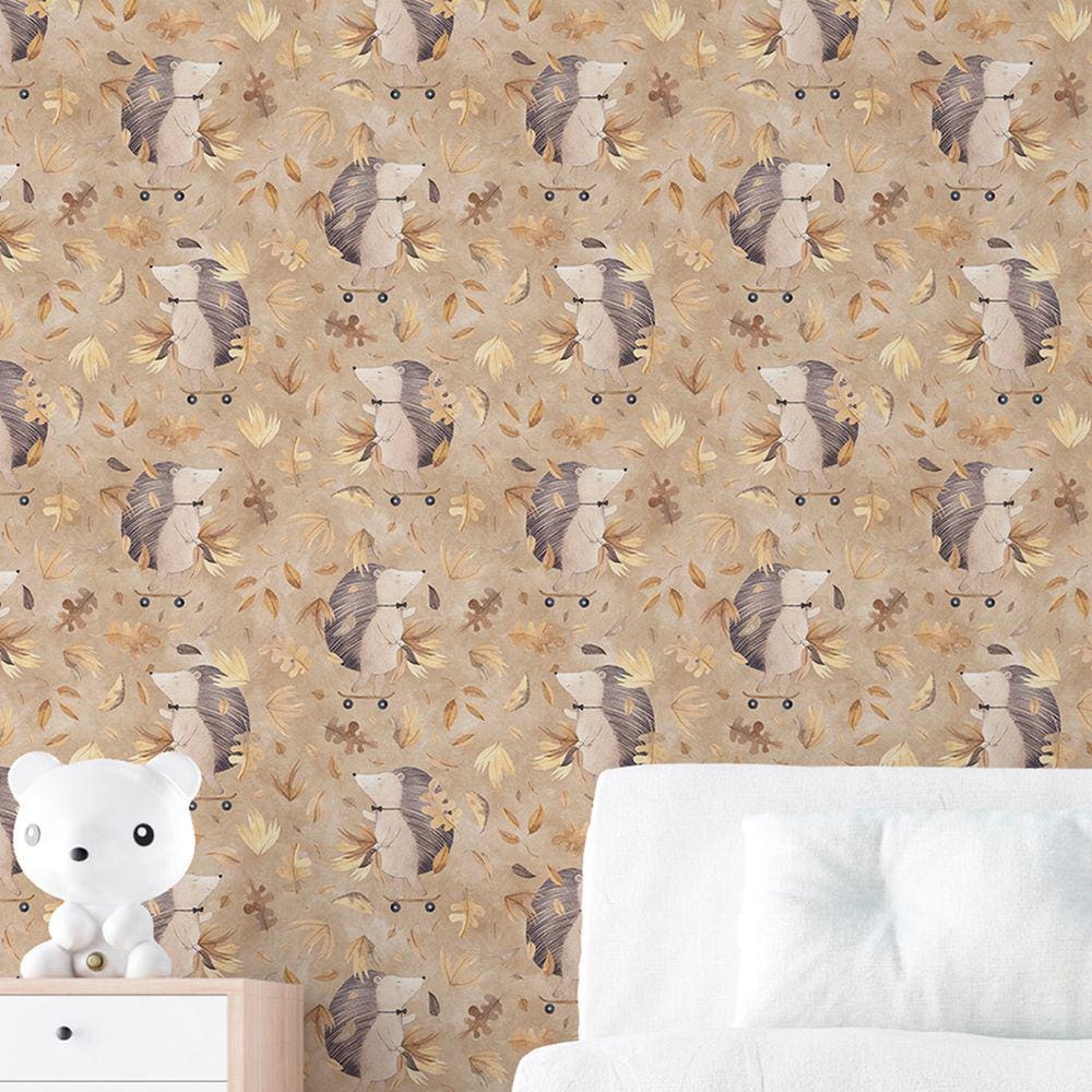 Papel De Parede Bichinho Infantil Decorativo Folhas Outono Auto Adesivo Lavável 12m