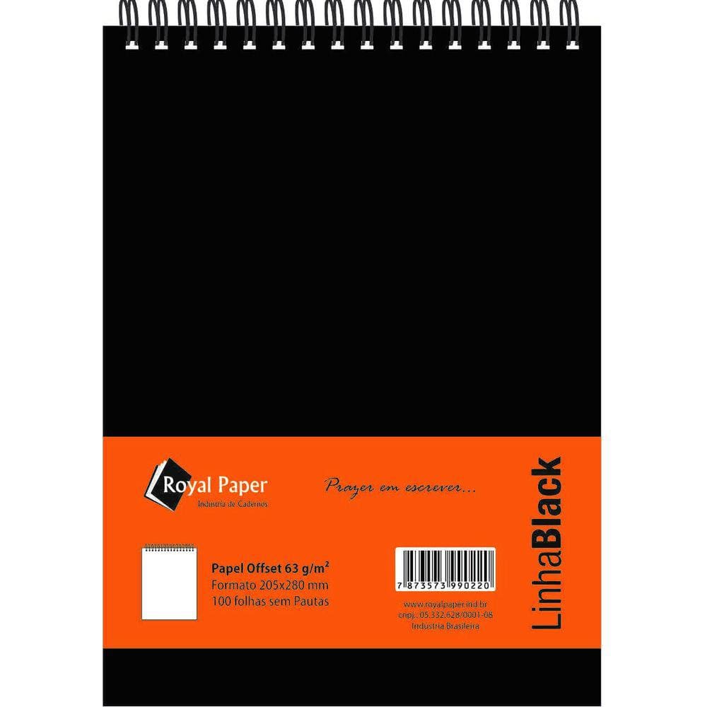 Caderno Tipo Bloco Sem Pauta 205x280mm 63grs 100fls - Linha Black - Royal Paper