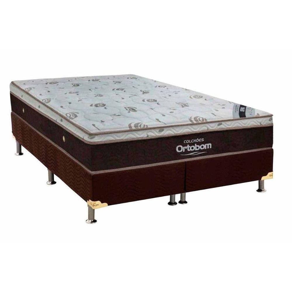Cama Box Casal: Colchão Molas Ensacadas Ortobom SuperPocket Sleep King Látex + Base CRC Suede Brown(138x188)