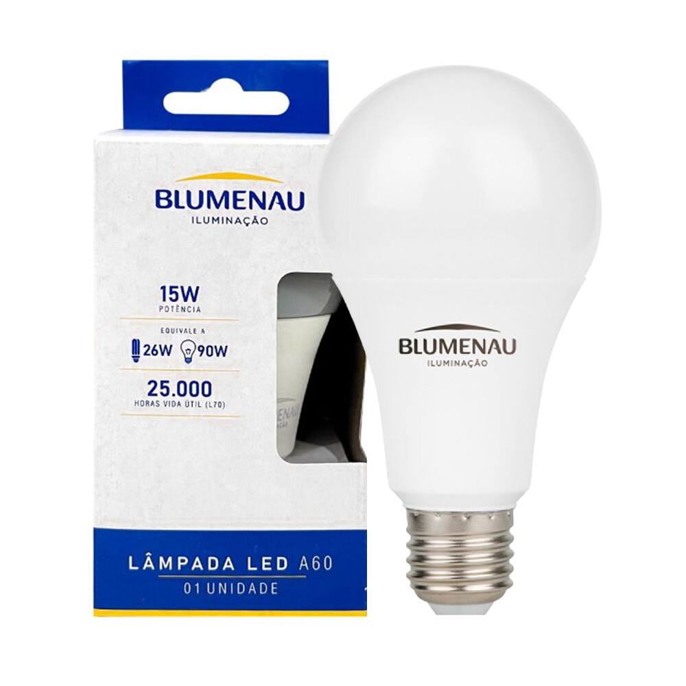 Lâmpada Led Bulbo A60 15W Blumenau E27 Bivolt 6500K Luz Fria
