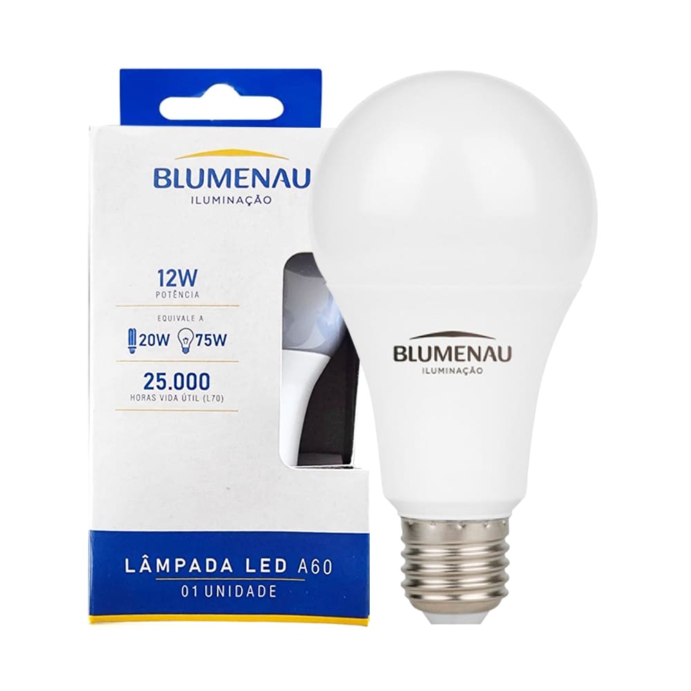 Lâmpada Led Bulbo A60 12W Blumenau E27 Bivolt 3000K Luz Quente