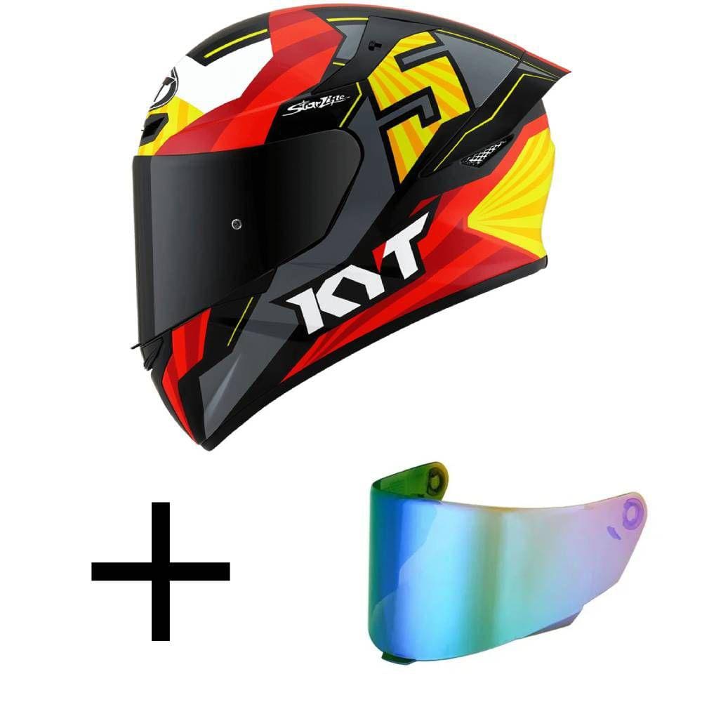 Capacete KYT TT Course Jaume Masia Flux Cinza e Vermelho Mais Viseira Camaleão