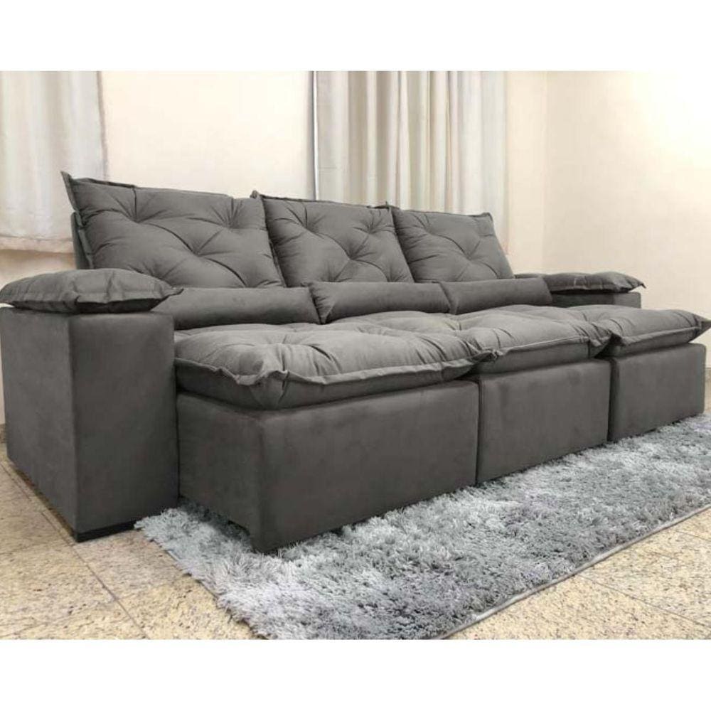 Sofá Retrátil Reclinável 2,70m Chique em Veludo Espaçoso