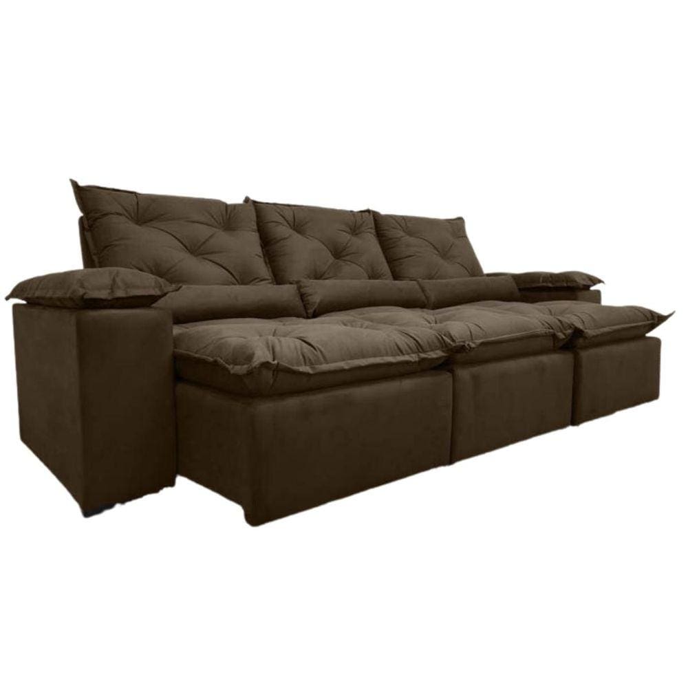 Sofá Retrátil Reclinável 2,70m Chique em Veludo Espaçoso