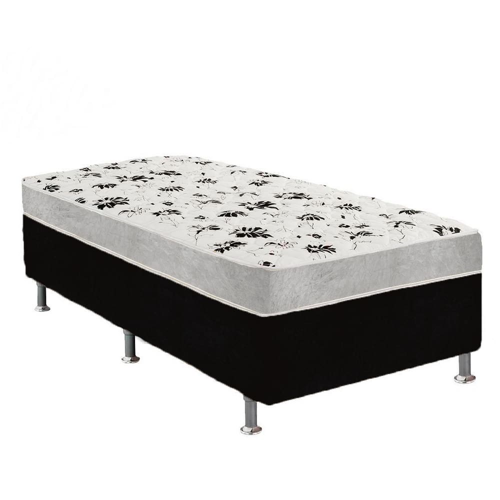 Cama Box Solteiro Suede Preto + Colchão Solteiro Suede Cinza Orto Molas Bonnel 88x188x55