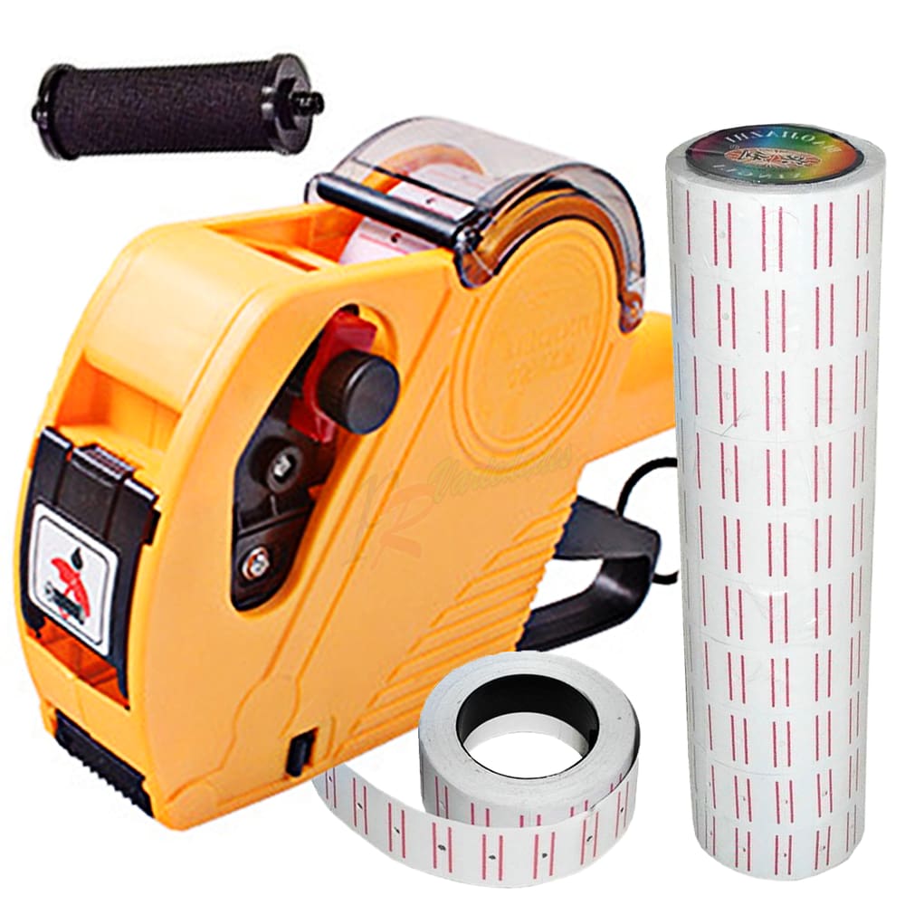 Kit10 Rolo Etiquetas+etiquetadora Marcador D Preço Vermelho