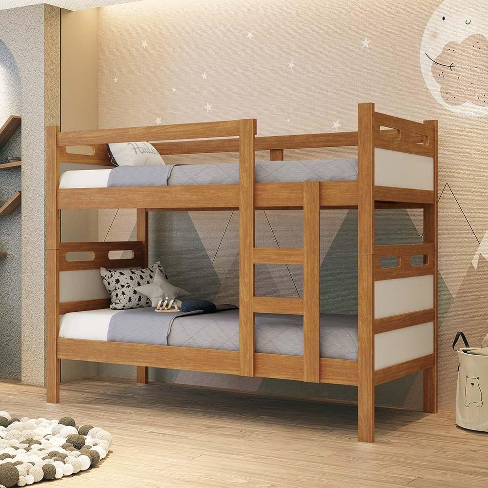 Beliche De Solteiro Com Escada E Cabeceira 100% MDF Nature Off White Jaspe Fênix