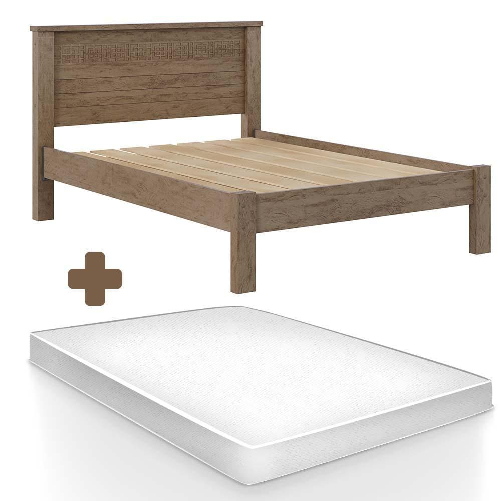Cama De Casal 149x200 Com Cabeceira 100% MDF Com Colchão Castanho Dubai Fênix