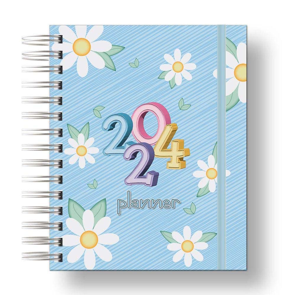 Planner Uau 2024 Azul Flores Para palnejamento Anual, Organização Diaria.