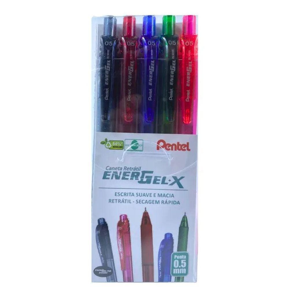 Caneta em Gel Energel-X 0.5mm ou 0.7mm Estojo 5 Cores PENTEL | Escrita Macia | Ponta Fina