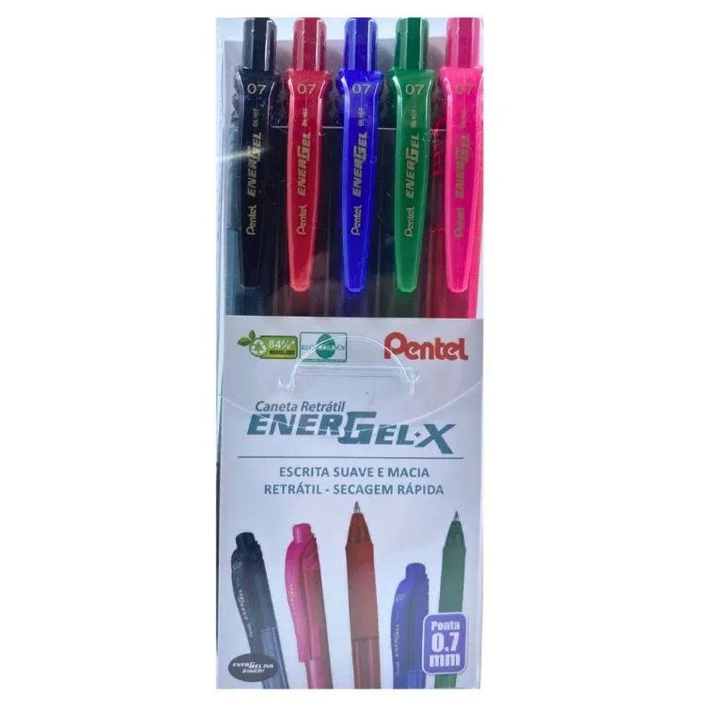 Caneta em Gel Energel-X 0.5mm ou 0.7mm Estojo 5 Cores PENTEL | Escrita Macia | Ponta Fina