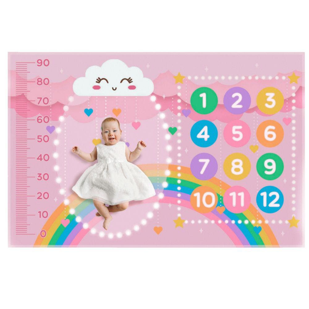 Cenario Mesversario Fotos Maternidade Crescimento Bebe Lençol com Moldura Chuva de Amor Menina Lilas