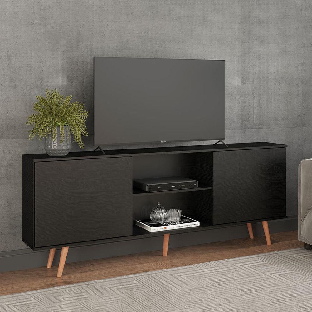 Rack para Sala TV 65 Pol. 180x79Cm MDP Preto 0635 PRIME