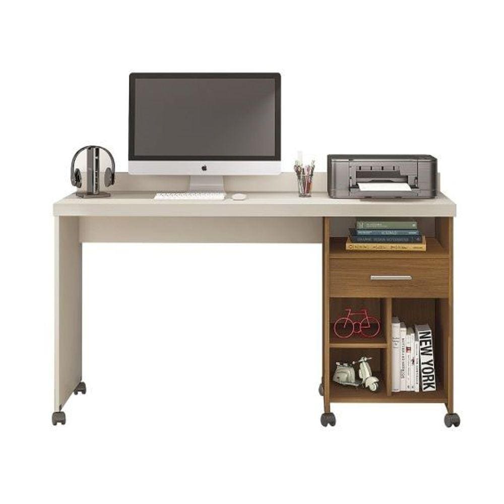 Mesa De Computador Escrivaninha Office Rodízios Gaveta E Nichos Slim