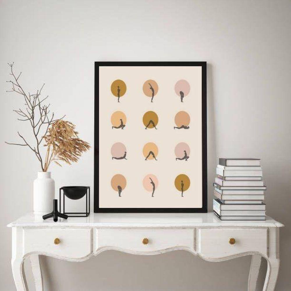 Quadro Decorativo Posições da Yoga 45x34cm - Madeira Branca