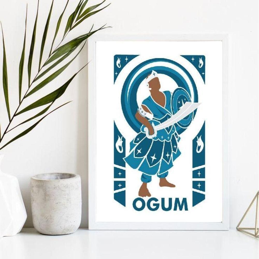 Quadro Orixá Ogum 24x18cm c/ Vidro e Moldura Preta